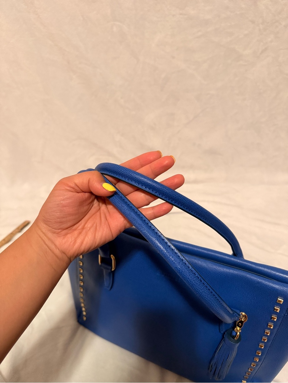 Russet Studded Leather Tote Bag with Tassel - Picture 8 of 16